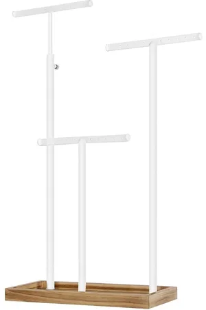 Merkloos 2-in-1 Sieraden Display Stand - Hoogte Verstelbaar - Rustiek Bruin en Wit - Kettingen Armbanden Oorbellen
