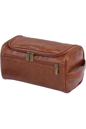 Merkloos Lederen waszak grote capaciteit retro eenvoudige make-uptas reisaccessoires. Eén maat Modern.