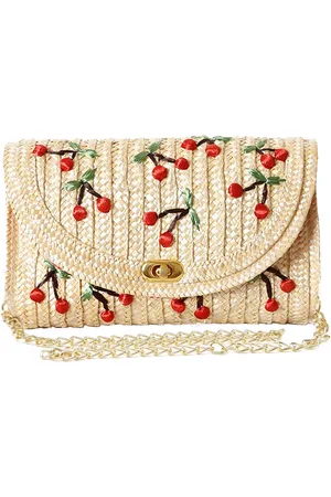 Merkloos Stro clutch schoudertas dames fruit banaan kers patroon mode schoudertassen strandtas zomer