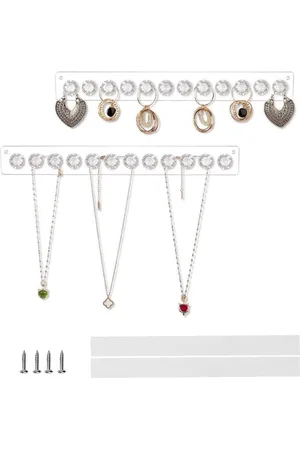 Merkloos Ketting Hanger Wandgemonteerde Sieraden Houders - Acryl Ketting Houder Multifunctionele Hangende Sieraden Organizer met Diamantvorm Haken - Voor Ketting Oorbellen Sieraden Display sieradenkast met spiegel