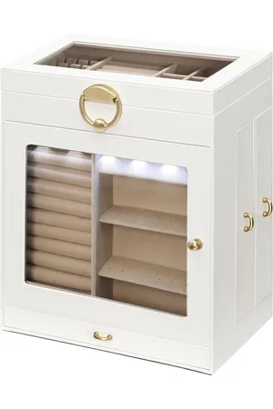 Merkloos Sieradendoosje voor op reis - kleur: champagne - opslag voor kleine sieraden - dames sieradenbox - pu-leer - ringen armbanden oorbellen halsketting sieraden etui