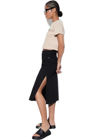 Trendyol Zwarte Midi-Denimrok Met Hoge Taille En Split Twoaw23Et00284
