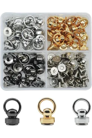 Merkloos 48 Stuks 3 Kleuren Ronde Kop Klinknagel Studs DIY Lederen Craft Reparatie Metalen Klinknagels met Trekkoord Gesp voor Portemonnee Portemonnee Telefoon Case Handtas Decoratie met Opbergdoos