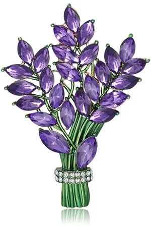 Merkloos Sierlijke lavendel broche pin voor vrouwen meisjes paars strass kristal CZ bloem Boutonniere Corsage Badge Broches Reversspeldjes Sjaal Clip Accessoire voor Doek Jurk Bruiloft Party Metaal Zirkonia