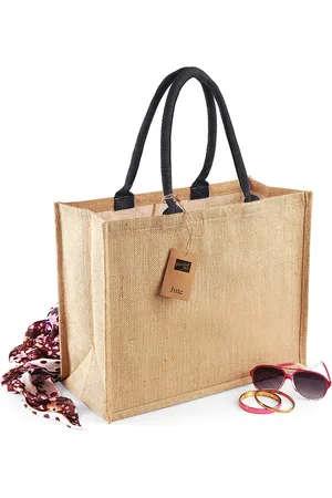Westford Mill 2x stuks jute boodschappentassen/shoppers naturel/zwart 42 x 33 x 19 cm - Naturel goodiebag 21 liter