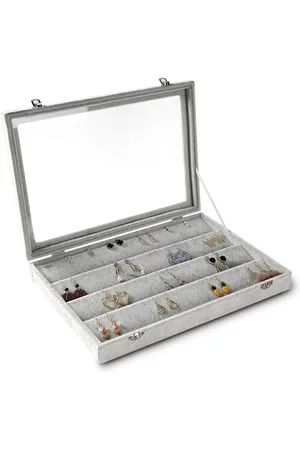 Merkloos Oorbel Organizer Lade met Transparant Deksel 64 Slots.