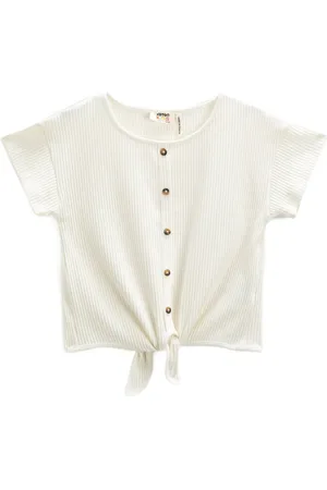 Koton Basic Cropped T-Shirt Met Strikband In De Taille, Geribde Knoop, Korte Mouw