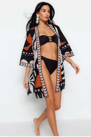 Trendyol Etnisch Patroon, Getailleerd, Geweven, 100% Katoenen Strandkimono En Kaftan Tbess23Km00035
