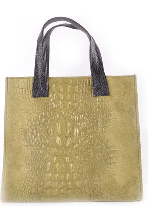 Merkloos Dames Lederen Handtas /Made in Italië/Kroko print/ -Armygroen