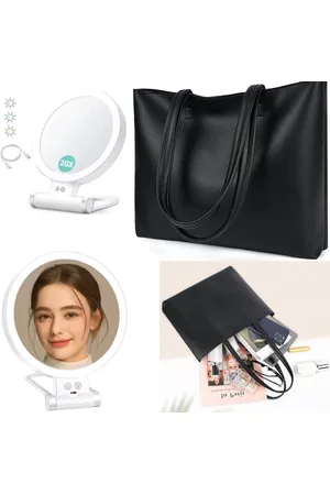 Merkloos Schoudertas make-up Spiegel voor dames boodschappentas voor dames, grote capaciteit tas van zacht/ MET /Make-up Spiegel dubbelzijdige met Verlichting – 20x1 Vergroting – Touchscreen – 3 Lichtkleuren