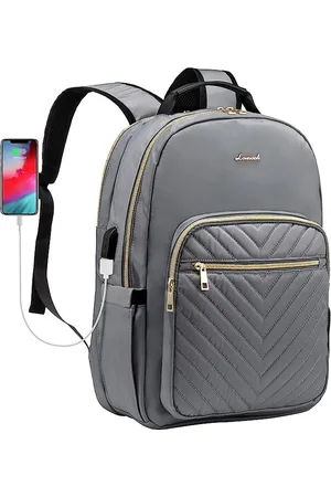Merkloos Laptoprugzak voor dames, 15,6 inch, laptoptas, rugzak waterdicht schoolrugzak meisjes tieners grijs met laptopvak USB-oplaadaansluiting voor zaken reizen school, universiteit, werk