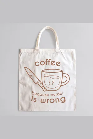 Merkloos Coffee because Murder is Wrong Totebag bruin - Canvastas die warme dagen in de zomer | Duurzame en Stijlvolle Tas voor Dagelijks Gebruik