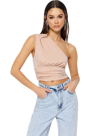 Trendyol Lichtbeige Cropped Glanzende Gebreide Bustier Tprss23Bs00011