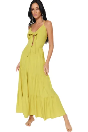 Trendyol Rode Maxi Geweven Rugloze Strandjurk Tbess23El00193