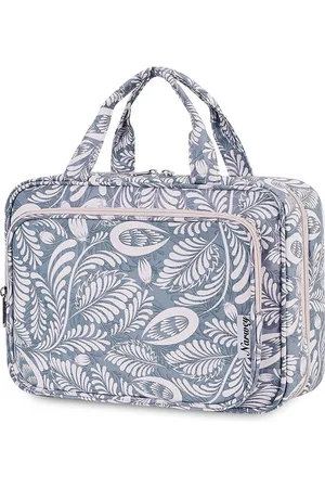 Merkloos Grote hangende toilettas voor onderweg, make-up tas, organizer voor cosmetica, voor vrouwen en meisjes, Blue Leaf (Large)