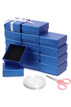 Merkloos 17 stuks 75 x 75 cm Sieraden Geschenkdozen Kit - Koninklijke Blauwe Waaiervormige Sieraden Dozen voor Ring Oorbel - Kerstmis Verjaardag Valentijnsdag