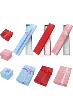 Merkloos Sieradenkistje 9-delig vierkant rechthoekig deksel met strik (roze paars rood) - geschikt voor sieraden ringen halskettingen armbanden