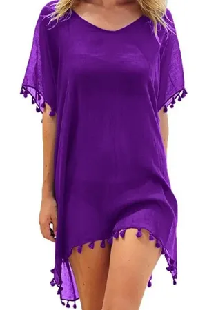 ASTRADAVI Pareo Jurk - Sarong Dress Beachwear - Dames strandkleding met Ronde Hals en Franjes