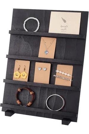 Merkloos Houten Sieraden Toren Oorbel Display Stand - 4 Tier Riser met Slots - Verwijderbare Showcase - Oorbel Display Kaarthouder