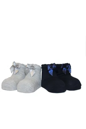 iN ControL 4pack newborn sokjes met satijnen strikje grey/navy