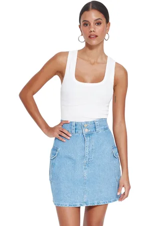 Trendyol Blauwe Mini-Spijkerrok Met Zakdetails Twoss23Et00117