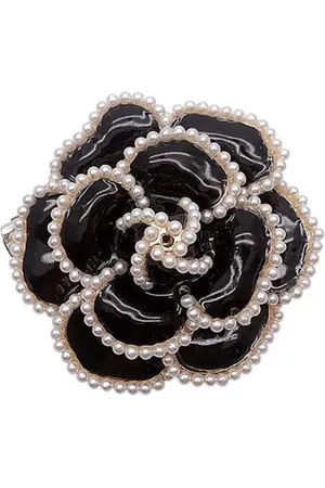 Merkloos Camellia Bloem Broche Pin voor Vrouwen Meisjes Bruiloft Boeket Party Revers Jassen Hoed Sjaaltjes Corsage Jurk Broches Pins Prachtige Bruiden Moeder Sieraden Geschenken Zwart Metaal Paarlemoer