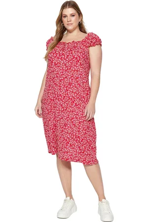 Trendyol Blauwe Gebreide Jurk Met Hartvormig Patroon En Bloemenpatroon Tbbss23Ah00125