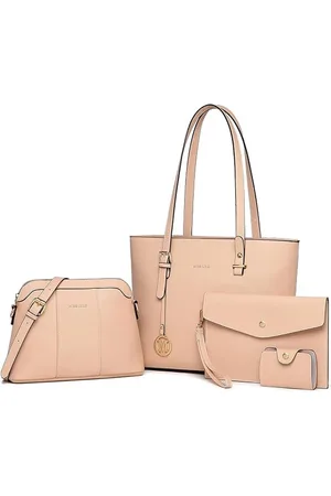 Merkloos Complete Vierdelige Dames Tassenset: Stijlvolle Schoudertas, Shopper, Handtas en Polstasje met Verstelbare Schouderriem voor Elke Gelegenheid