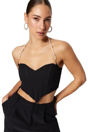 Trendyol Zwarte Crop-Accessoire Geweven Bustier Tprss23Bs00018