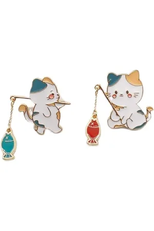 Merkloos Leuke Kat Reversspeldjes - 2 Stuks Emaille Dier Huisdier Kat Vissen Broche Pin Cartoon Badge voor Jassen Hoed Tas Nieuw