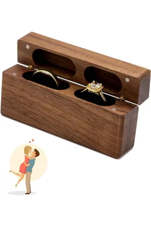Merkloos Kleine houten ringendoos van walnoothout - Ovale ringendoos voor aanzoek, verloving en bruiloft