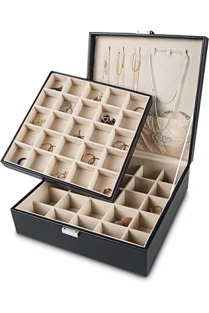 Merkloos Houder organizer 50 slots oorbel organizer 2 lagen sieraden doos voor oorbellen en ketting PU sieraden - Zwart