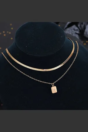 Fashion Jewelry 2 Stuks Roestvrijstalen RVS Gouden Kettingen met Rechthoekige Zirkonia – Dubbele Laag Stijl – Hypoallergeen & Duurzaam – Perfect voor Dames – Elegant voor Dagelijks Gebruik & Feest – Luxe Sieradenset Cadeau idee voor Vrouwen en Meisjes – Mo