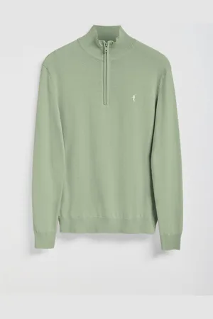 Polo Club® Gebreide jadegroene trui met rits en geborduurd Rigby Go-logo