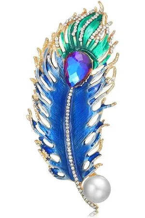 Merkloos Elegante Pauw Veer Broche Pins Teardrop Crystal CZ Parel Badge Corsages Sjaal Clips Revers Pin Broches Accessoires