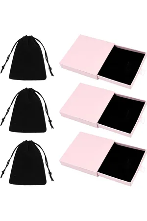 Merkloos Roze fluwelen sieradendoosjes - Set van 3 met enkele armband Zwarte fluwelen armband geschenkdoos met deksel - Kartonnen sieradendoos
