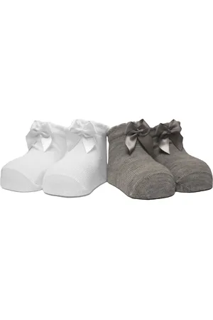 iN ControL 4pack newborn sokjes met satijnen strikje wit/grijs