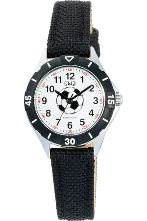 Q&Q C92B-001VY - Horloge - Polshorloge - Analoog - Kinderen - Unisex - Nylon band - Rond - Metaal - Cijfers - Zwart - Zilverkleurig - Wit