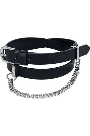 Rock Rebel Zwarte smalle riem met sierketting Vrouwen - 85 cm