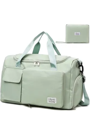 Merkloos Reistas, 35 liter, met schoenenvak en nat vak, opvouwbare weekend-reistas, gymtas, handbagage voor dames en heren, groen, Reis-hengseltas