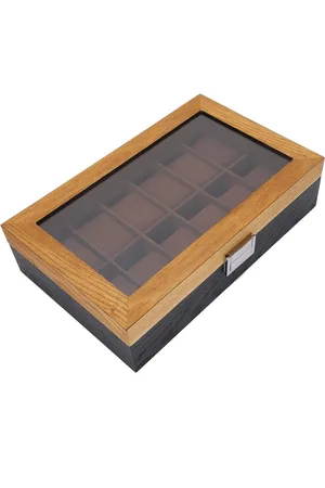 Merkloos Horlogedoos van massief hout met 12 vakken en 2-kleurendisplay, opslag organizer voor verzameling - 315 x 198 x 8 cm, geschikt voor mannen en vrouwen