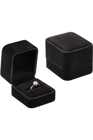 Merkloos Sieradenetui voor ring - fluwelen ringendoos voor verloving of huwelijksaanzoek (zwart 50 x 55 x 45 mm)
