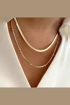 Fashion Jewelry 2-Delige Luxe Gouden Ketting Set – Roestvrijstaal – Dubbele Bolletjes- en Slangenketting RVS – Duurzaam & Verkleurt Niet – Modieus & Stapelbaar – Perfect Cadeau voor Vrouwen – Stijlvolle Accessoire voor Elke Gelegenheid – Moederdag – Parelk