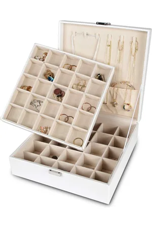 Merkloos Oorbel Organizer - 50 Slots Dubbellaags Sieraden Opbergtas met 6 Ketting Haak en Armband Pocket (Wit)