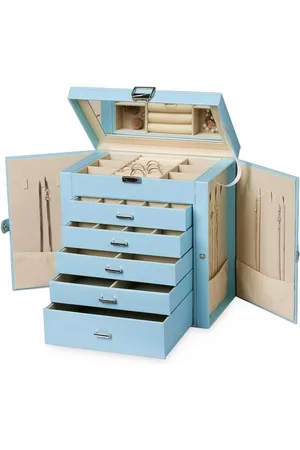 Merkloos Grote sieradenkistje 6 niveaus van kunstleer met slot multifunctionele opbergdoos met spiegel accessoirehouder met 5 laden voor halskettingen armbanden