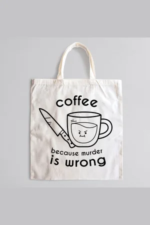 Merkloos Coffee because Murder is Wrong Totebag zwart - Canvastas die warme dagen in de zomer | Duurzame en Stijlvolle Tas voor Dagelijks Gebruik