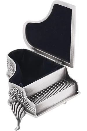 Merkloos Vintage juwelendoos met pianovorm - prachtige zinklegering organizer box met roos bloem snijwerk .