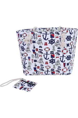 DonDon Boten grote strandtas - Schoudertas met ritssluiting - Shopper - Anker - Katoen