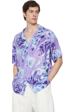 Trendyol Paars Oversize Fit Abstract Bedrukt 100% Viscose Korte Mouw Casual Zomer Shirt Tmnss24Go00040