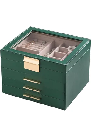 Merkloos Deksel Sieradendoos 4 Lagen Sieraden Organizer Grote Multifunctionele Opbergdoos met 3 Laden - Groen